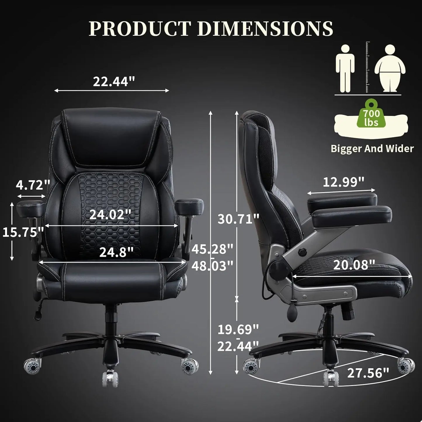 Executive Big and Tall Office Chair with 5D Flip Armrests Adjustable 700lbs Capacity