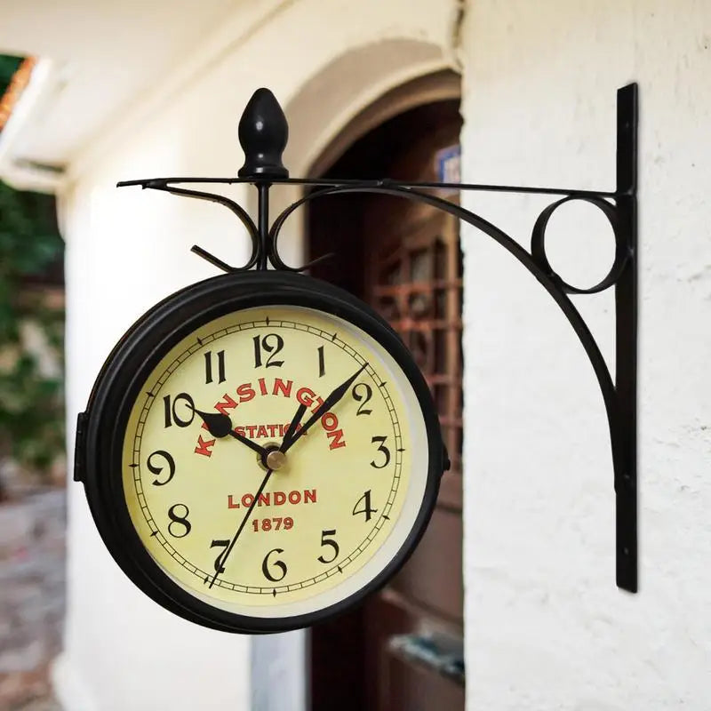 Unique Double-Sided European Antique Hanging Wall Clock