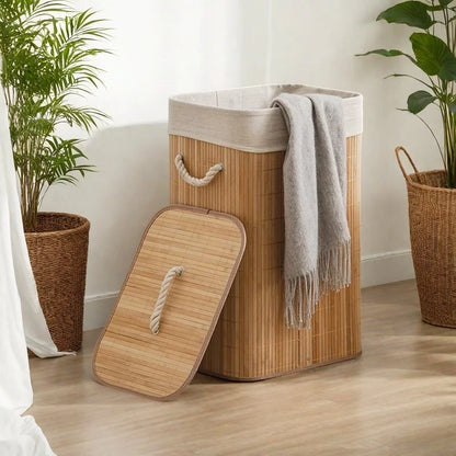 Bamboo Foldable Storage Basket Large Capacity for Bedroom Bathroom Laundry Room Organizing Toys Clothes