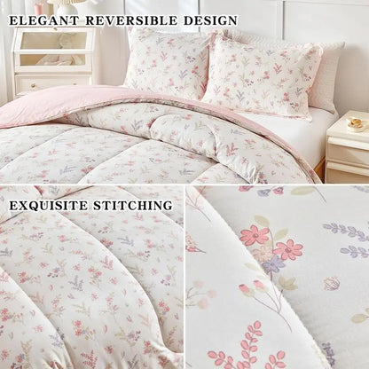 Cotton Floral Design Comforter Bedding Set for Girls Twin Size 68x88" 3 Pieces