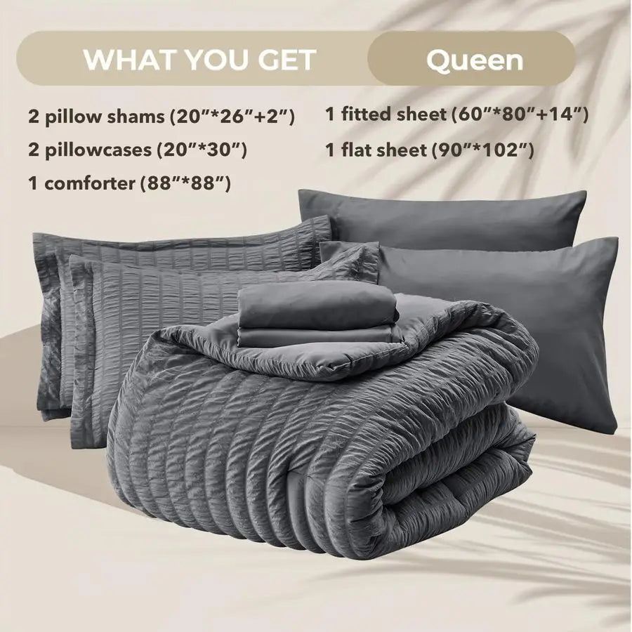 Seersucker Queen Bedding Comforter Set 7 Pieces