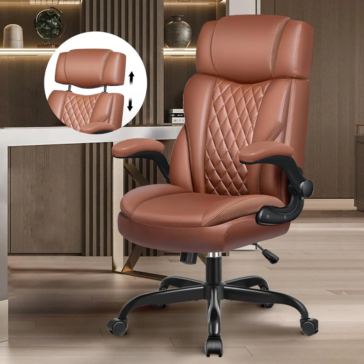 Executive Office Ergonomic Desk Chair Lumbar Support Adjustable Flip Up Arms