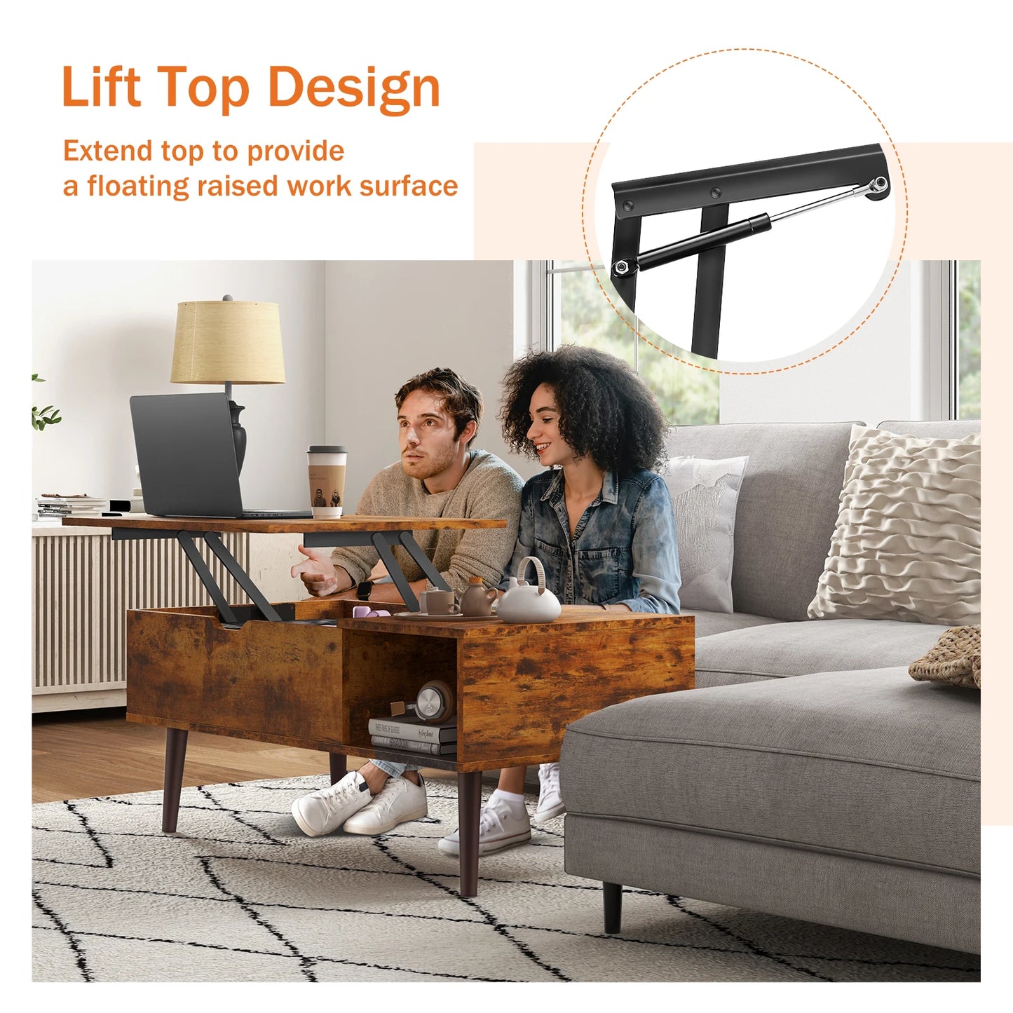 JHK Lift Top Coffee Tables 39.37"x19.7" Adjustable Storage Shelf Easy Lift/Lower