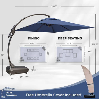 Outdoor Aluminum Cantilever Rectangle Offset Umbrella with Base 10x13 Ft