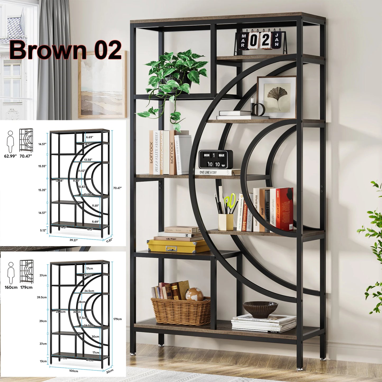 Tribesigns Industrial 5 Tier Freestanding Etagere Bookcase Bookshelf Display Storage Organizer