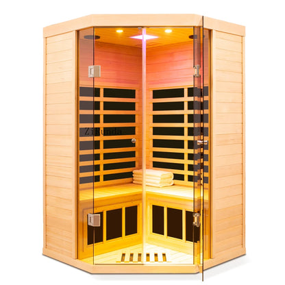 Hemlock Indoor Infrared Corner Sauna Large Glass Front 2 Person