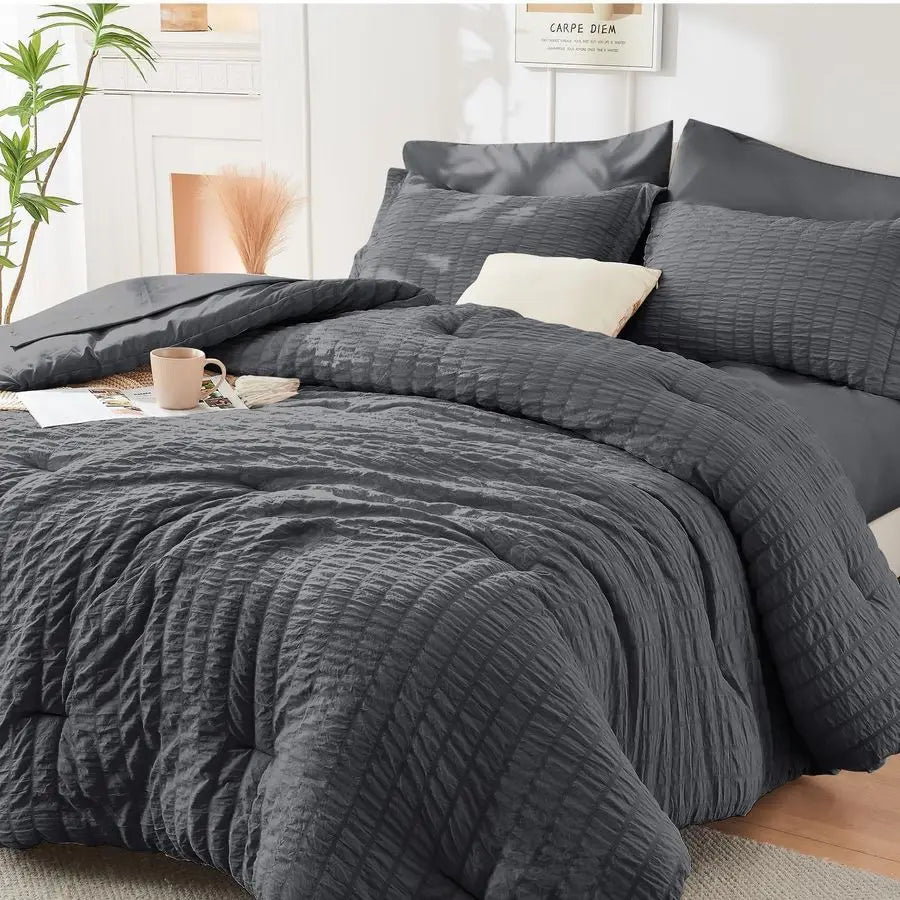 Seersucker Queen Bedding Comforter Set 7 Pieces