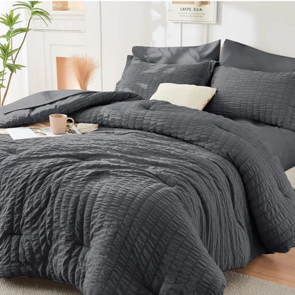 Seersucker Queen Bedding Comforter Set 7 Pieces