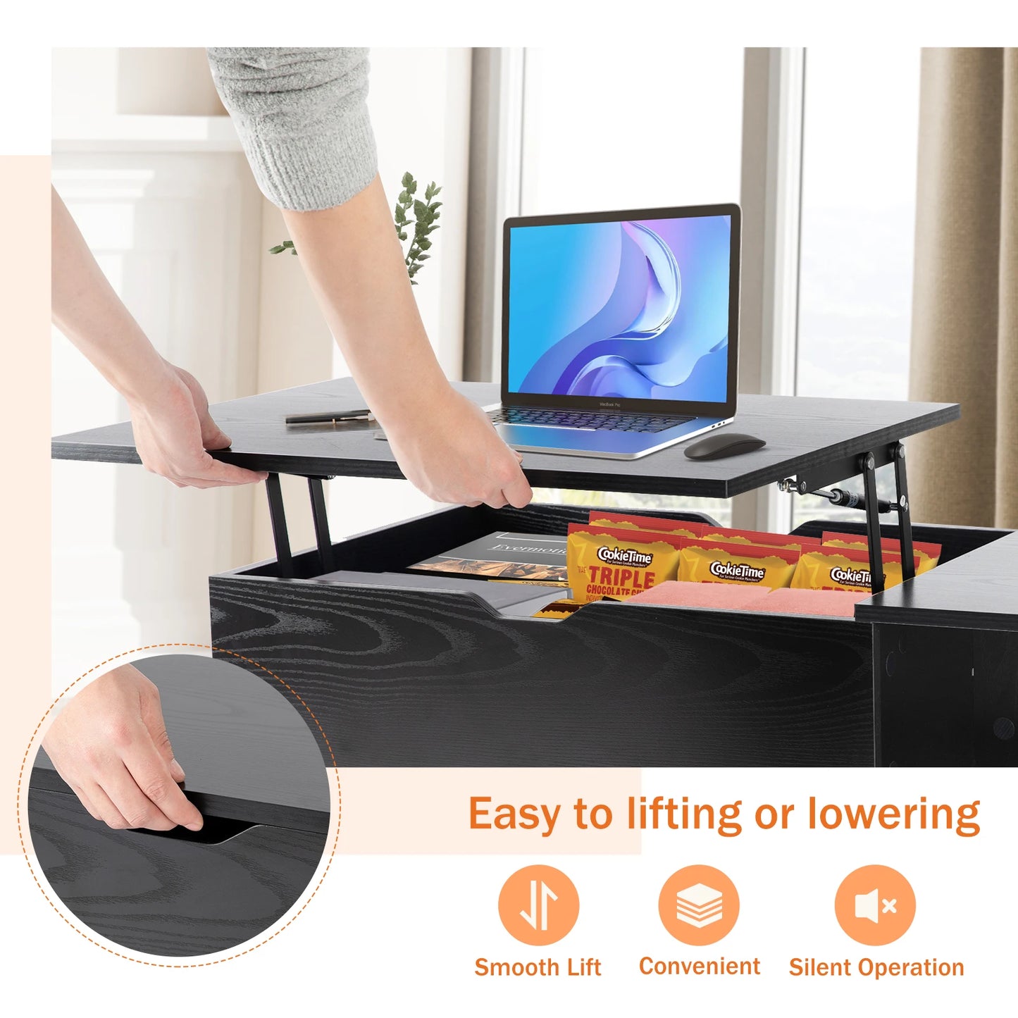 JHK Lift Top Coffee Tables 39.37"x19.7" Adjustable Storage Shelf Easy Lift/Lower