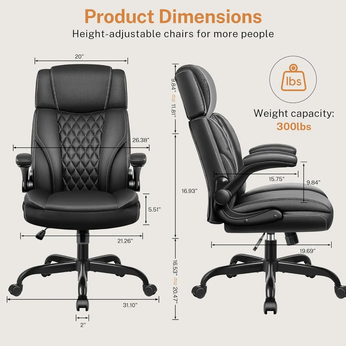 Executive Office Ergonomic Desk Chair Lumbar Support Adjustable Flip Up Arms