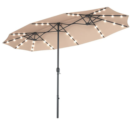 Solar LED Patio Outdoor Double-Sided Umbrella 15 Ft with 36 Lights