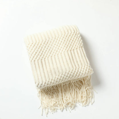 Oversized Vintage Farmhouse Knitted Throw Blanket with Tassels