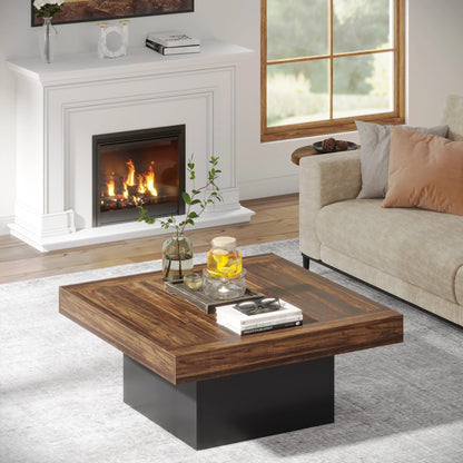 Rustic Low Square Coffee Table Square LED Engineered Wood