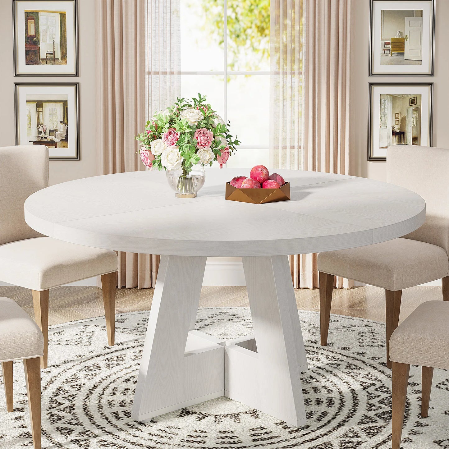 Small Round Farmhouse Dining Table 47" Seats 4