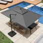 360° Rotation Heavy Duty Cantilever Patio Umbrella Double Layer Offset Design Large Rectangle 9x12 Ft