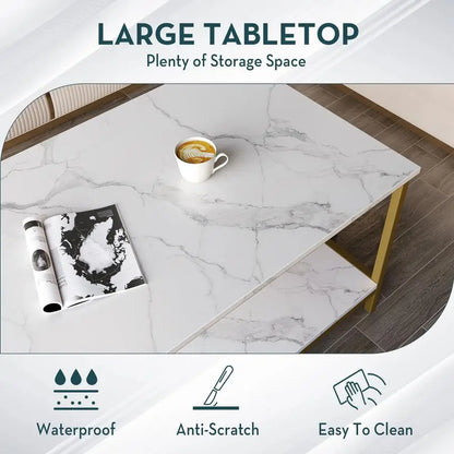 Modern Industrial Coffee Table White Gold 2 Tier