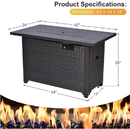 7 Piece Patio Rattan Outdoor Sectional Patio Conversion Set Seat Cushions with Fire Pit Table