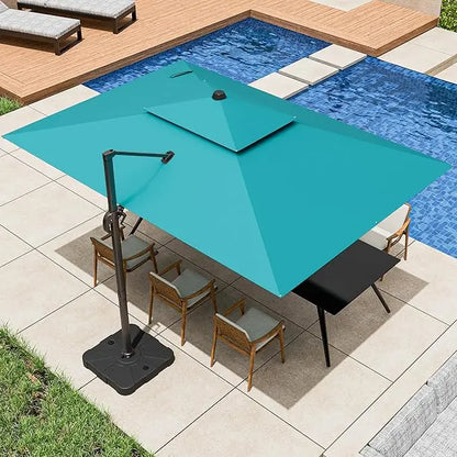 360° Rotation Heavy Duty Cantilever Patio Umbrella Double Layer Offset Design Large Rectangle 9x12 Ft