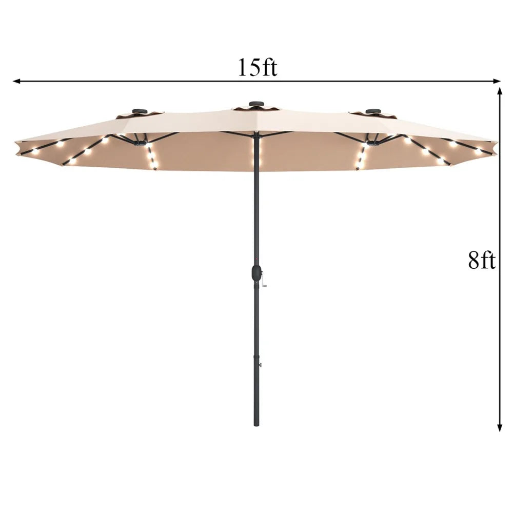 Solar LED Patio Outdoor Double-Sided Umbrella 15 Ft with 36 Lights