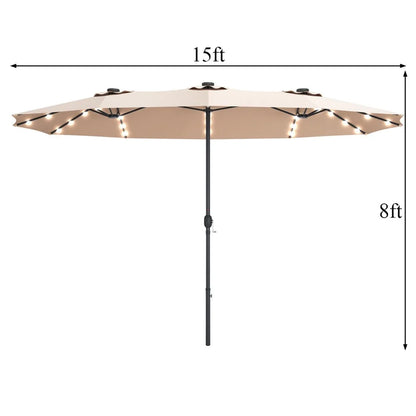 Solar LED Patio Outdoor Double-Sided Umbrella 15 Ft with 36 Lights
