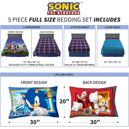 Sonic The Hedgehog Super Soft Bedding Set Full Size 5 Pieces