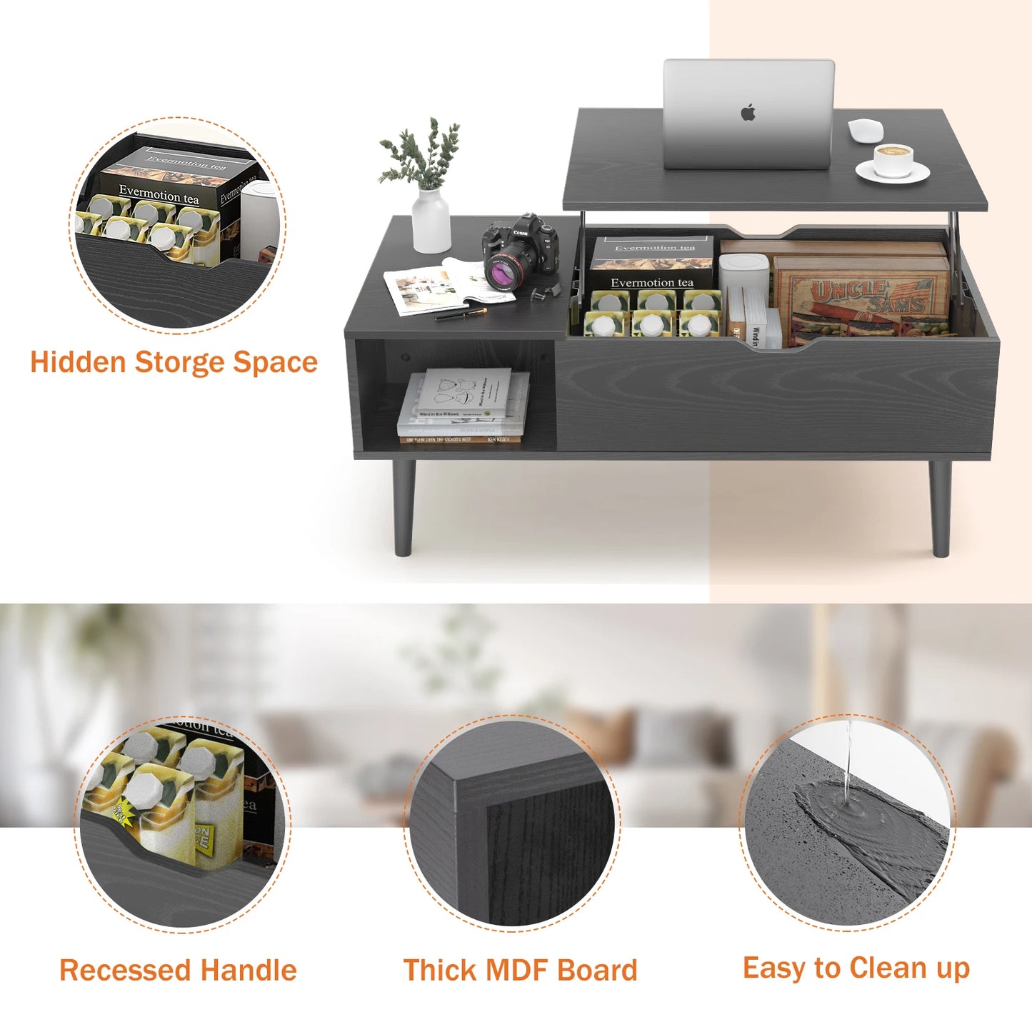JHK Lift Top Coffee Tables 39.37"x19.7" Adjustable Storage Shelf Easy Lift/Lower