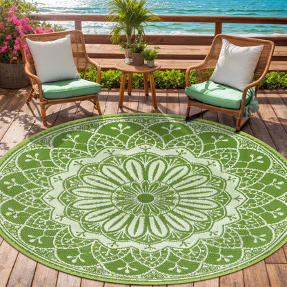 Round Outdoor Reversible Lightweight Plastic Straw Patio Rug 8Ft
