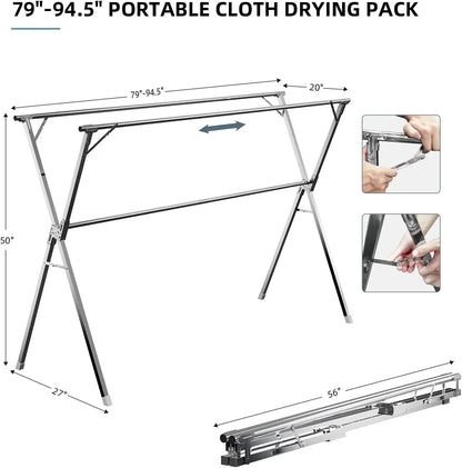 Adjustable Garment Drying Rack Heavy Duty Stainless Steel Indoor Outdoor Drying