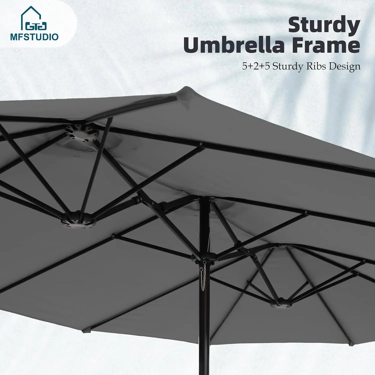 Large Double Sided Outdoor Rectangular Patio Umbrella Base Included Crank Handle 15 Ft