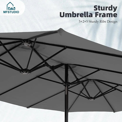 Large Double Sided Outdoor Rectangular Patio Umbrella Base Included Crank Handle 15 Ft