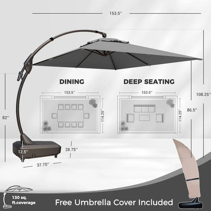 Outdoor Aluminum Cantilever Rectangle Offset Umbrella with Base 10x13 Ft