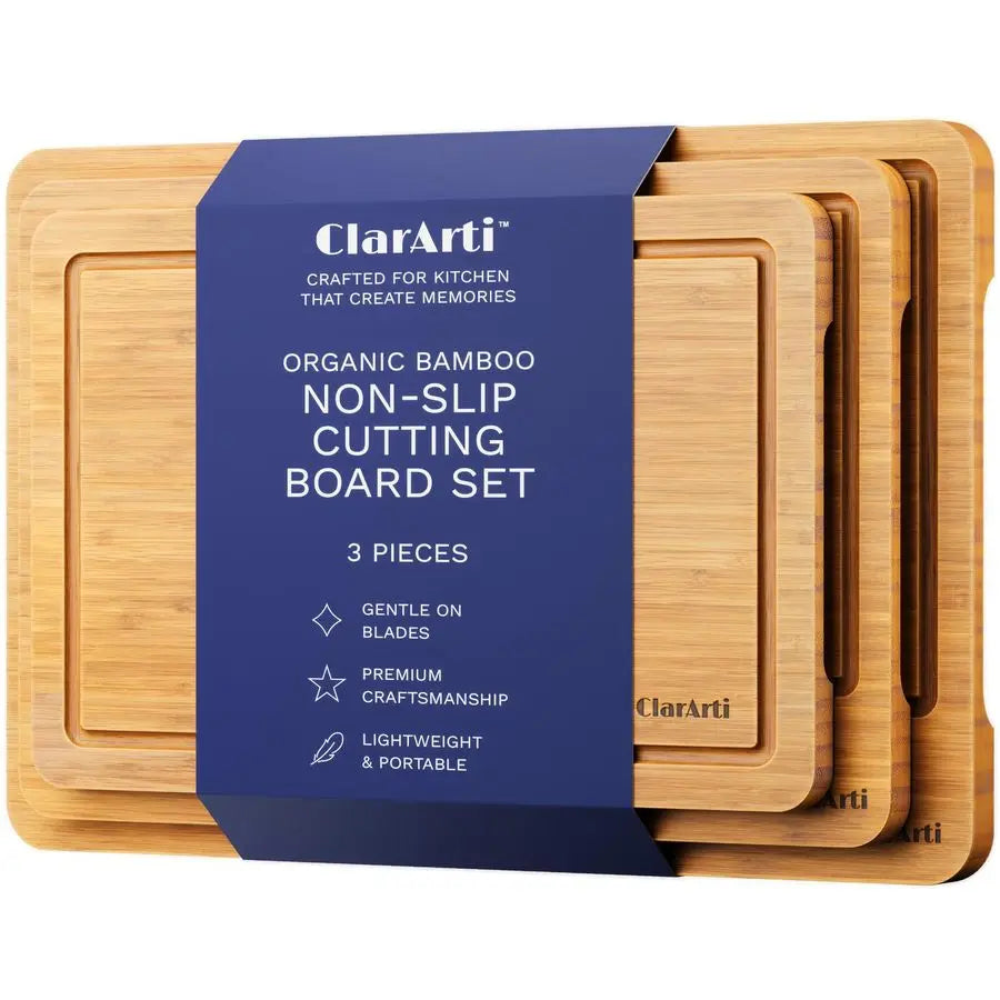 Non-Slip Bamboo Cutting Boards Juice Groove Non-Toxic Set of 3