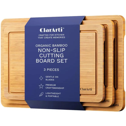 Non-Slip Bamboo Cutting Boards Juice Groove Non-Toxic Set of 3