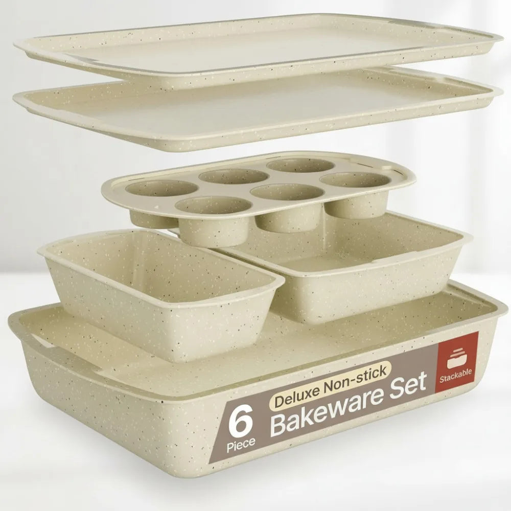 6-Piece Stackable Bakeware Set - Non-Stick Carbon Steel Baking Pans for Professional & Home Cooking