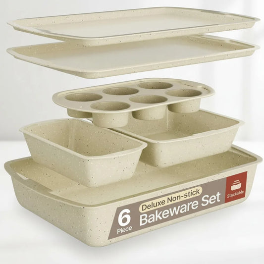6-Piece Stackable Bakeware Set - Non-Stick Carbon Steel Baking Pans for Professional & Home Cooking