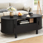 Mid-Century Modern Fluted Oval Coffee Table 47" with Cabinets Sliding Doors