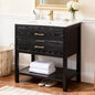 30" Freestanding Farmhouse Bathroom Vanity with Sink Cabinet 2 Drawers & Open Shelf Metal Handles