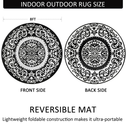Round Outdoor Reversible Lightweight Plastic Straw Patio Rug 8Ft
