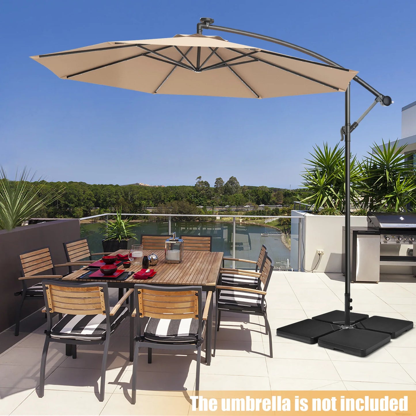 Heavy Duty Cantilever Offset Patio Umbrella Base 4pcs 13L Square Black
