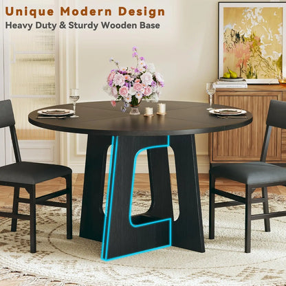 Round Space Saving Dining Table Set 6 Chairs Wood Base 47"