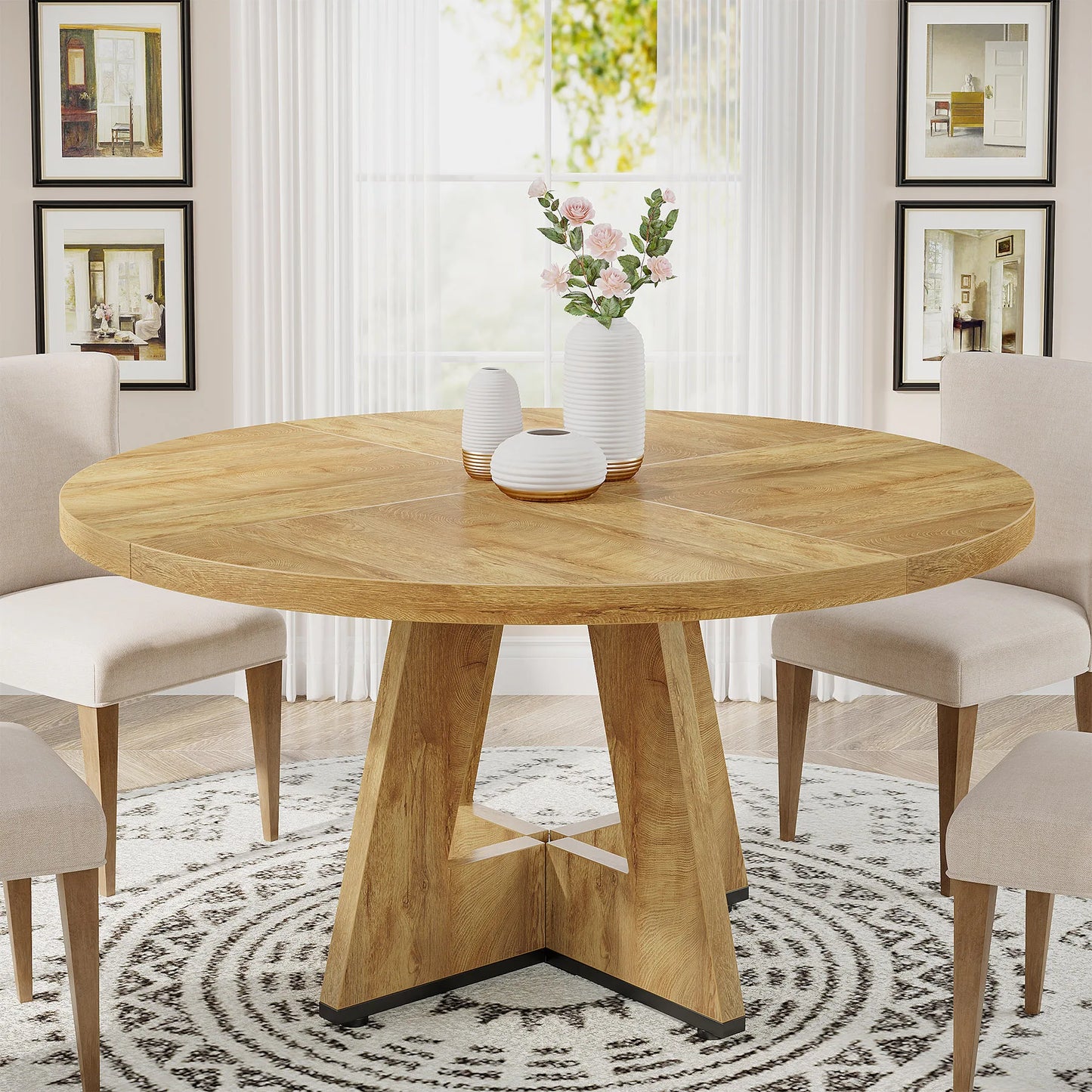 Small Round Farmhouse Dining Table 47" Seats 4