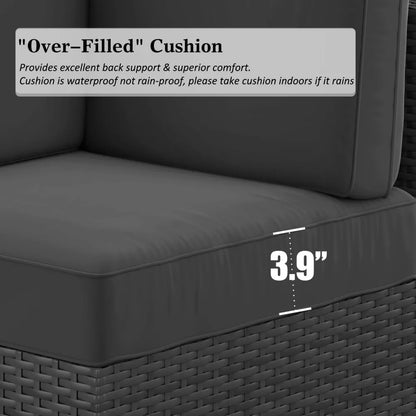 Outdoor Patio Conversion Wicker Rattan Sectional Sofa Set with Fire Pit Table 15Pcs