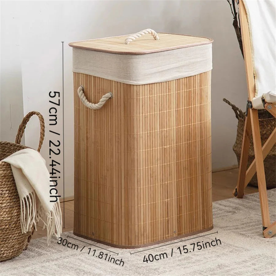 Bamboo Foldable Storage Basket Large Capacity for Bedroom Bathroom Laundry Room Organizing Toys Clothes