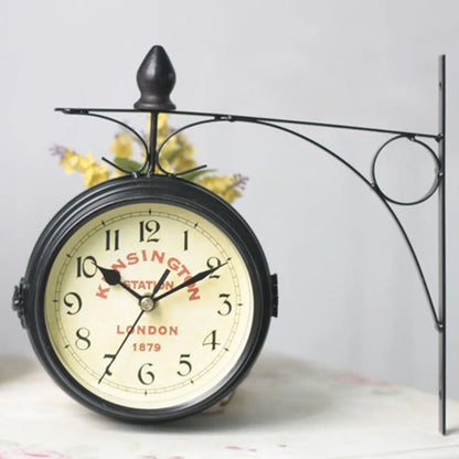 Unique Double-Sided European Antique Hanging Wall Clock