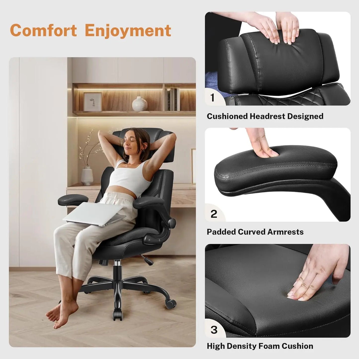 Executive Office Ergonomic Desk Chair Lumbar Support Adjustable Flip Up Arms