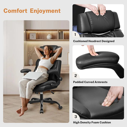 Executive Office Ergonomic Desk Chair Lumbar Support Adjustable Flip Up Arms