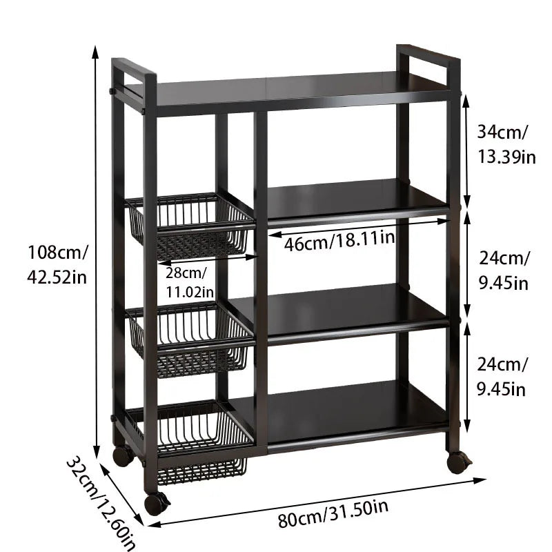 Multi-functional Black Metal Removable Cabinet Storage Rack 4 layers Multi-Layer Vegetable Fruit Storage Rack