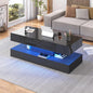 Modern Stylish Double-Layer Design Coffee Table with LED Lights 2 Storage Drawers