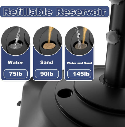 Heavy Duty 5-Wheel Patio Umbrella Base 145lb Fillable Holder Fits Multiple Sizes