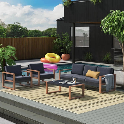 Modern Outdoor 4-Piece Conversion Furniture Set with Olefin Thick Cushions 5 Person